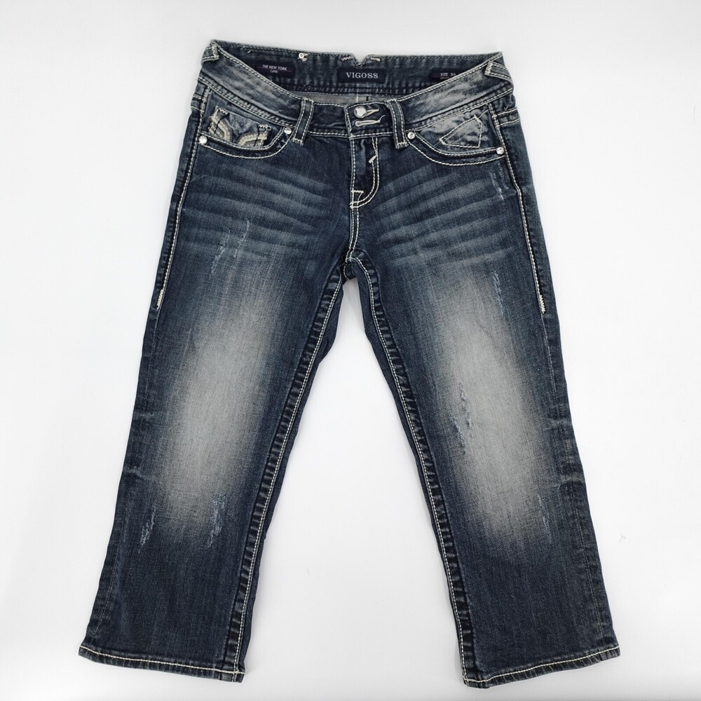 Vigoss Capri Jeans Womens 5/6 Blue The New York Stretch Embroidered Pockets